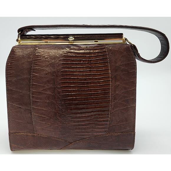 Sterling USA Genuine Lizard Handbag Brass Accents VTG London Luggage KY - Rare